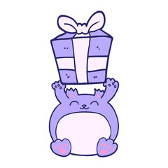 cute cartoon christmas bear in bright neon color