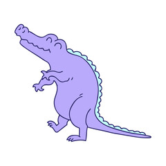 hand drawn quirky cartoon crocodile in bright neon color