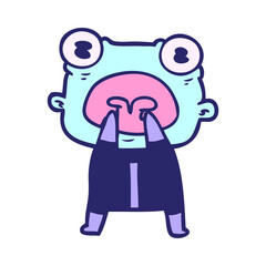 cartoon weird alien communicating in bright neon color