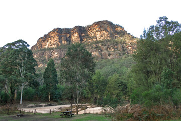 Photograph of the Capertee River at very low levels running through the Capertee Valley after major flood damage in the Wollemi National Park in NSW, Australia.