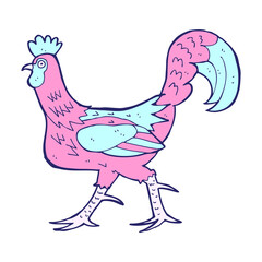 cartoon cockerel in bright neon color