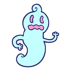 hand drawn doodle style cartoon spooky ghost in bright neon color