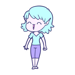 cartoon elf girl in bright neon color