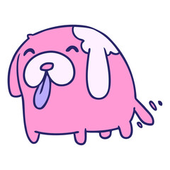 cartoon illustration kawaii of a cute dog in bright neon color