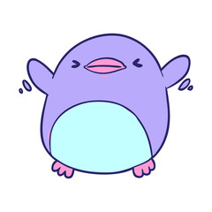 cute cartoon penguin flapping wings in bright neon color
