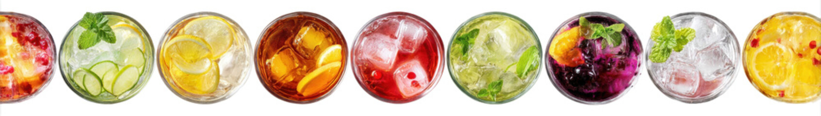 Colorful Beverage Collection, Fruit Juices, Iced Drinks, Soft Drinks PNG