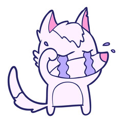 cartoon crying wolf rubbing eyes in bright neon color