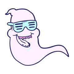 cartoon cool spooky ghost in bright neon color