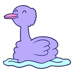 cartoon swimming duck in bright neon color