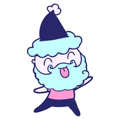 man with beard sticking out tongue wearing santa hat in bright neon color