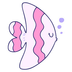 hand drawn quirky cartoon fish  in bright neon color