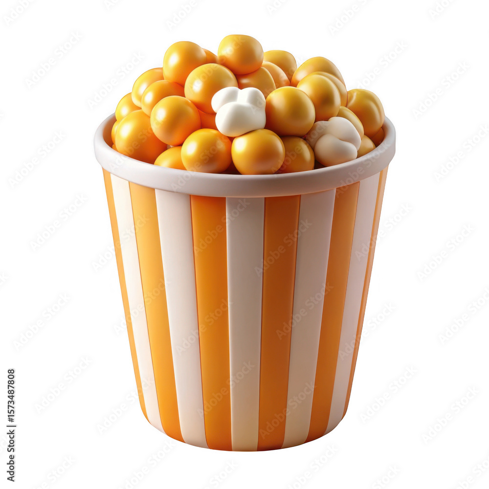 Poster a bucket filled with golden popcorn and a few fluffy white kernels isolated on transparent backgroun