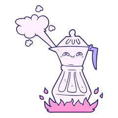 cartoon coffee pot in bright neon color