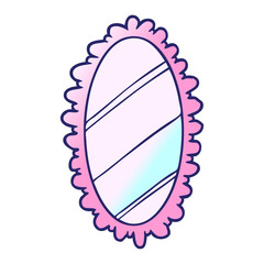 cartoon framed old mirror in bright neon color