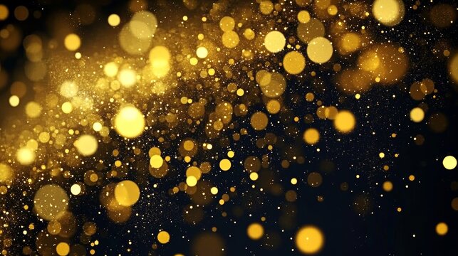 Elegant golden particles burst and shimmer against a black background for festive luxury events.