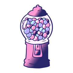 cartoon gumball machine in bright neon color