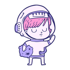 cartoon astronaut woman in bright neon color