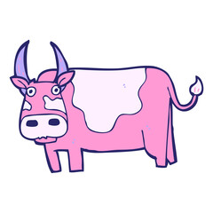 cartoon bull in bright neon color