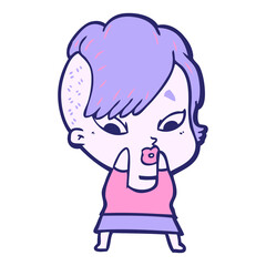 cartoon surprised girl in bright neon color