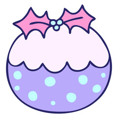 hand drawn quirky cartoon christmas pudding in bright neon color