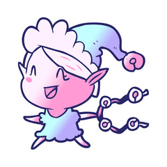 cartoon happy christmas elf in bright neon color