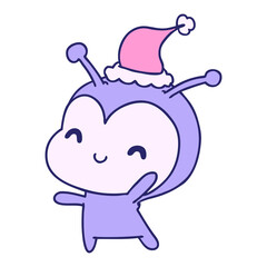 hand drawn christmas cartoon of kawaii lady bug in bright neon color