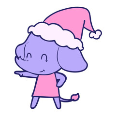 cute hand drawn line drawing of a elephant wearing santa hat in bright neon color