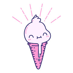 illustration of a traditional tattoo style ice cream character in bright neon color