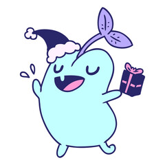 hand drawn christmas cartoon of kawaii seed in bright neon color