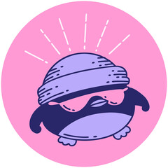 icon of a tattoo style cool robin in bright neon color