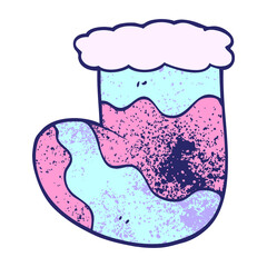 cartoon doodle christmas stocking in bright neon color