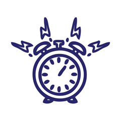 line drawing cartoon of a ringing alarm clock icon in bright neon color