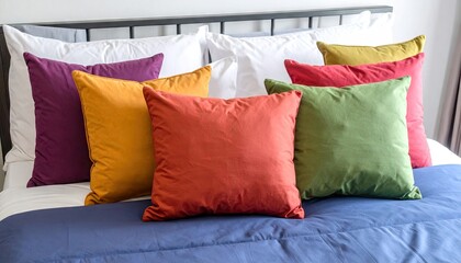 Colorful pillows on a bed