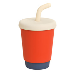 3d soda cup with straw icon isolated on transparent background. Refreshing drink or fast food concept