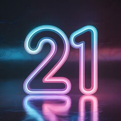 Neon Number 21 in Striking Blue and Pink Glow with High-Resolution Futuristic Digital Typography for Bold Modern Design Projects, Generative AI
