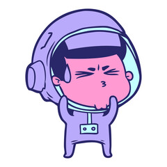 cartoon stressed astronaut in bright neon color