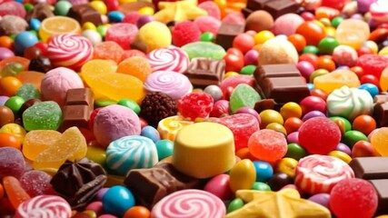Heap of assorted colorful candies and chocolates creates a sweet feast - Powered by Adobe