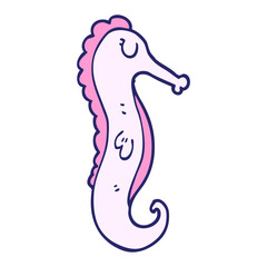 cartoon doodle sea horse in bright neon color