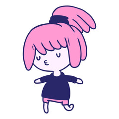 cartoon illustration of a cute kawaii girl in bright neon color