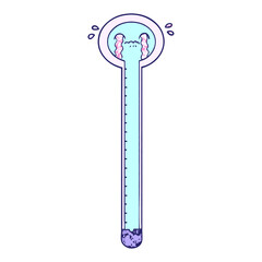 cartoon thermometer crying in bright neon color