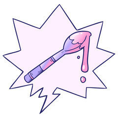 cartoon spoonful of honey with speech bubble in smooth gradient style in bright neon color