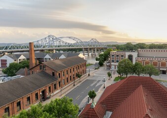 Bridge over Mississippi River at Sunset
