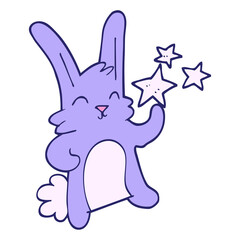 cartoon doodle happy rabbit in bright neon color