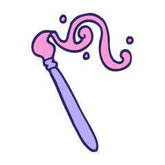 cartoon doodle paint brush in bright neon color
