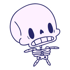 cartoon illustration kawaii cute dead skeleton  in bright neon color