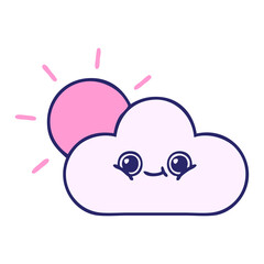 cute cartoon of a sun and cloud in bright neon color