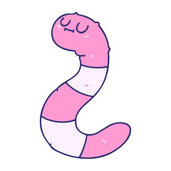 hand drawn quirky cartoon worm in bright neon color