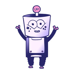 happy cartoon robot waving hello in bright neon color
