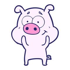 happy cartoon pig in bright neon color