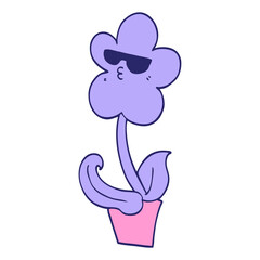 cool cartoon flower in bright neon color